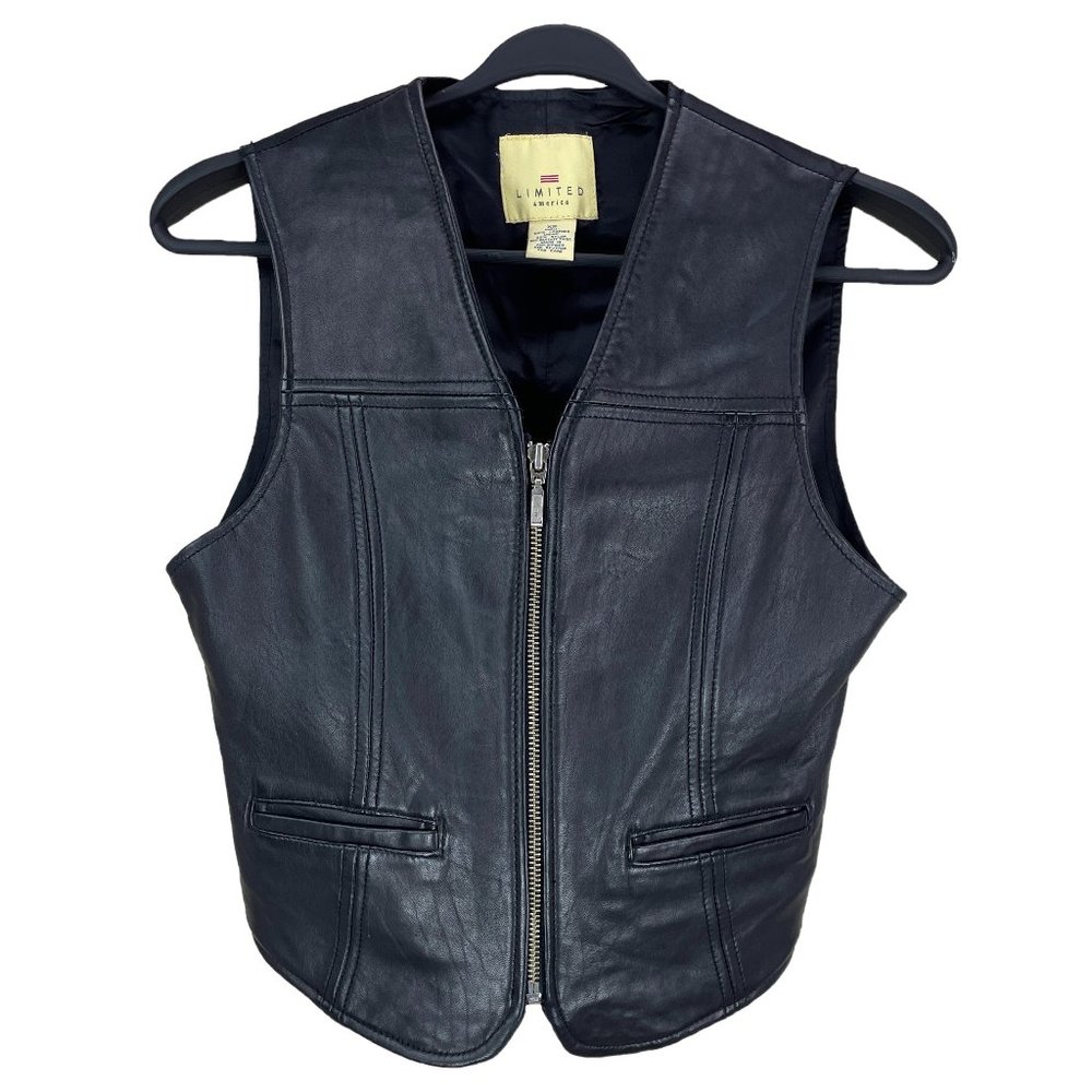 LIMITED AMERICA soft black leather vest full zip - Size XS